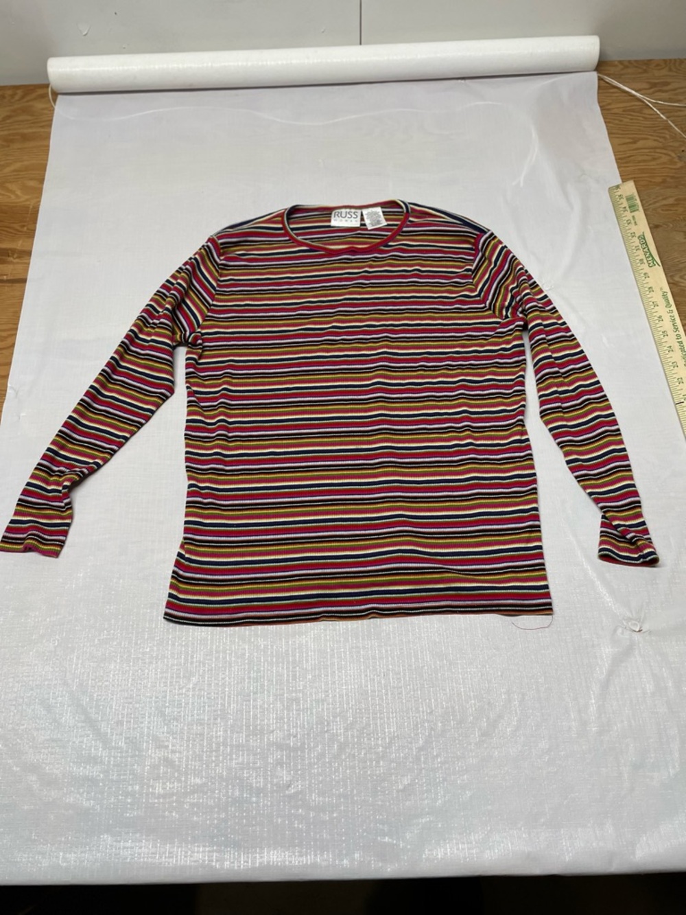 Russ Women’s Long Sleeve Striped Tee in Red, Pink, Yellow, Green, Blue, Black